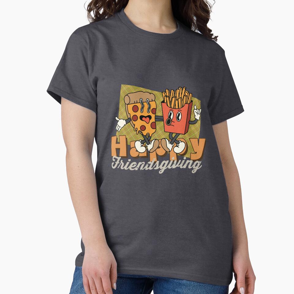 Autumn vibe Happy Friendsgiving Retro Cartoon Pizza and French fries by VieBelieve