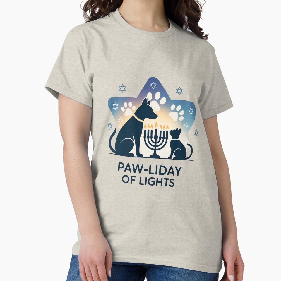 Paw-liday of Lights Hanukkah – Cute Dog and Cat Menorah Design for Jewish Pet Lovers by Dezyra Clothing