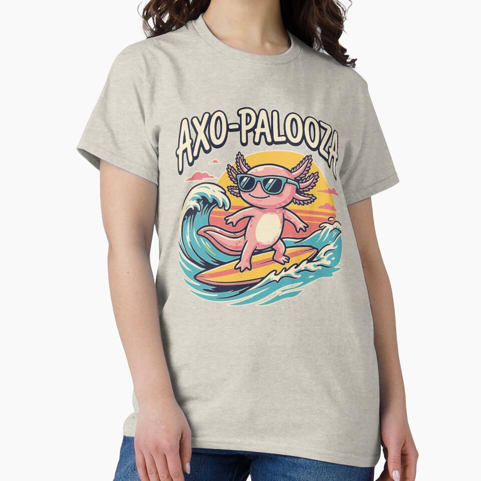 Funny cute Axolotl Axo-Palooza surfboard parody 90s Alternative music festival, Beige - HD ONLINE STORE by bard-art