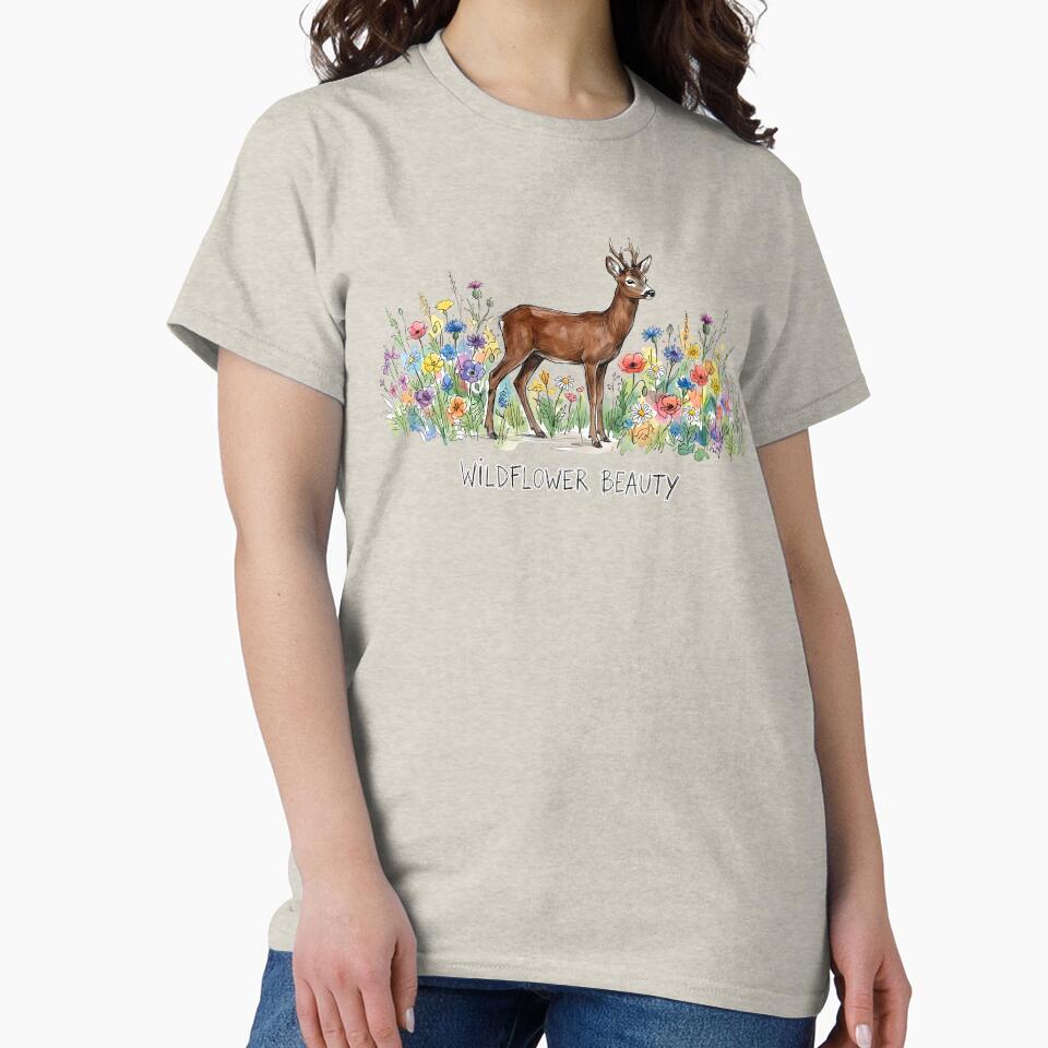 Wildflower Beauty: Cute Deer in Meadow Watercolor Art by SoulPT