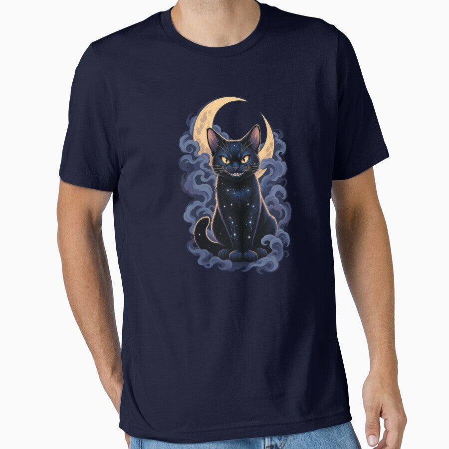 Mystical Black Cat with Crescent Moon – Cosmic Halloween Cat Print by SilentPowerArt
