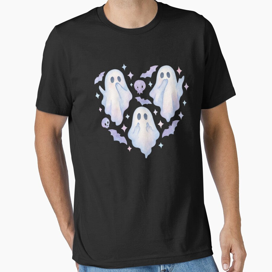 Three Cute Ghosts with Purple Pastel Bats – Sweet and Spooky Pastel Goth Halloween Design by baggycatsworld