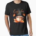 Cozy Vibes Fall T-Shirt | Autumn Coffee Graphic Tee | Cute Autumn Leaves Shirt | Cozy Fall Outfit | Warm Seasonal Apparel by zofron
