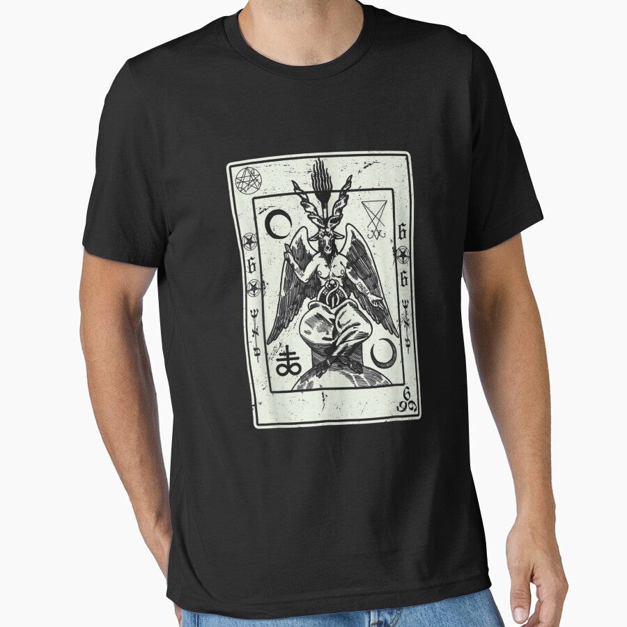 Baphomet Occult Satan Goat Head Devil Tarot Card Design T-Shirt by shop   luisant