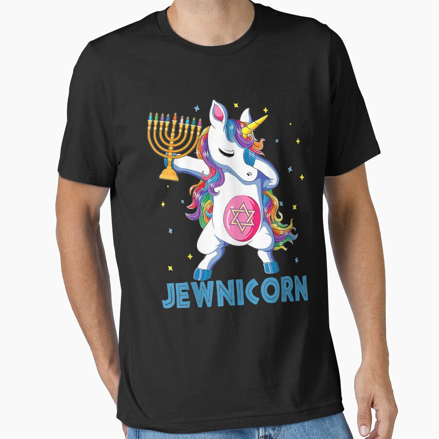 Jewnicorn Funny Hanukkah Unicorn Gift Girl Women Pajamas T-Shirt by Azim-Stefan