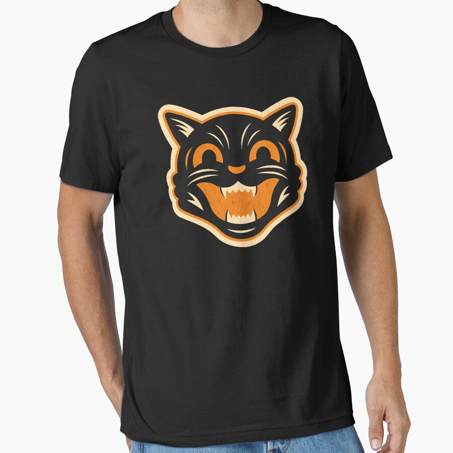 Vintage Halloween Black Cat – Retro Distressed Design by getpressedshirt