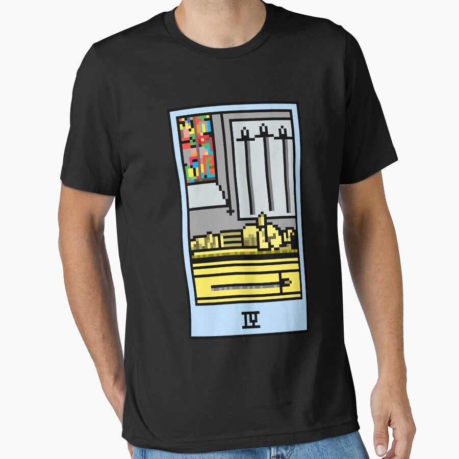Wait, is this pixel art tarot? Black - Minor Arcana 'Four of Swords' (Design for T-shirt, stickers and other accessories) by Pixel Waite