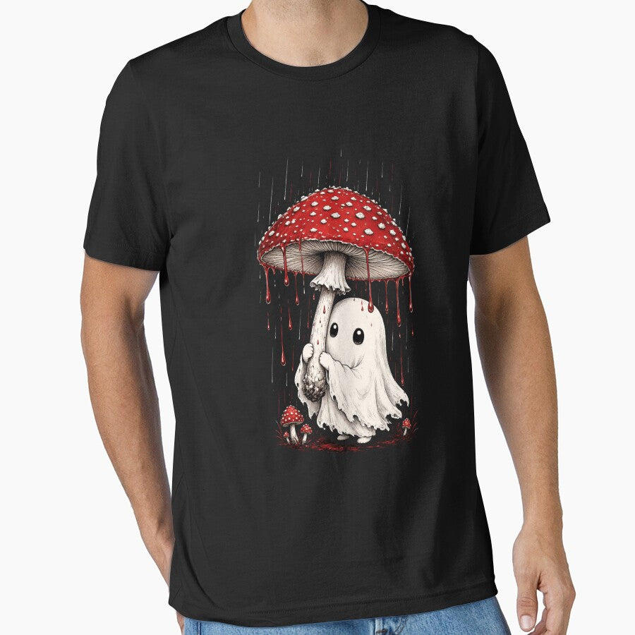 Cute Ghost Mushroom Umbrella in Rain Spooky Cute Halloween by CF_VintageDesign