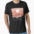 "Minimalist Mountain Sunset Line Art T-Shirt" by ayushsri