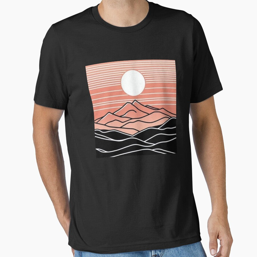 "Minimalist Mountain Sunset Line Art T-Shirt" by ayushsri