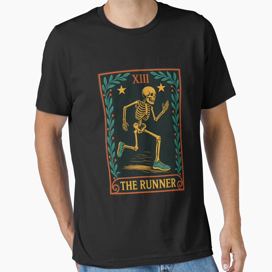 The Runner Tarot Card Marathon Running Skeleton Marathon Runner Tarot T-Shirt by Omarmadani