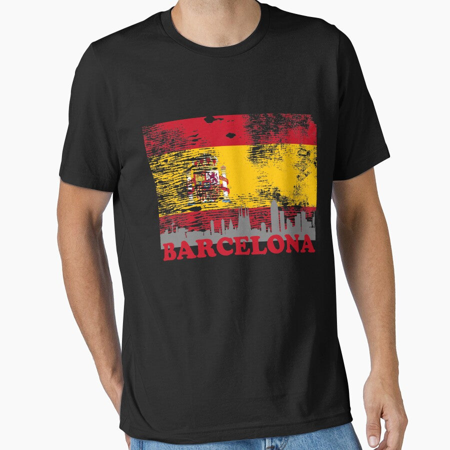 Barcelona Skyline Silhouette City Spain Distressed Flag by LarkDesigns