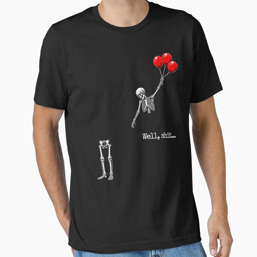 Well Shit Funny Skeleton Flying with Red Balloons by thefirstbroo