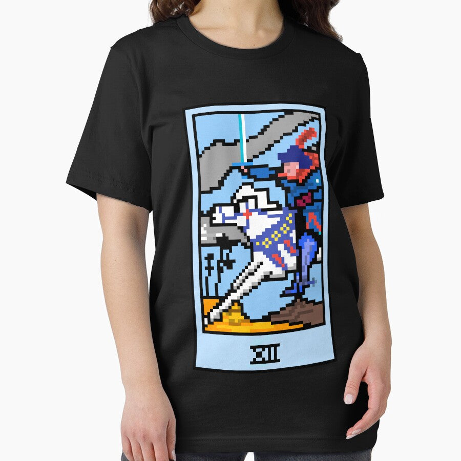Wait, is this pixel art tarot? Black - Minor Arcana 'Knight of Swords' (Design for T-shirt, stickers and other accessories) by Pixel Waite