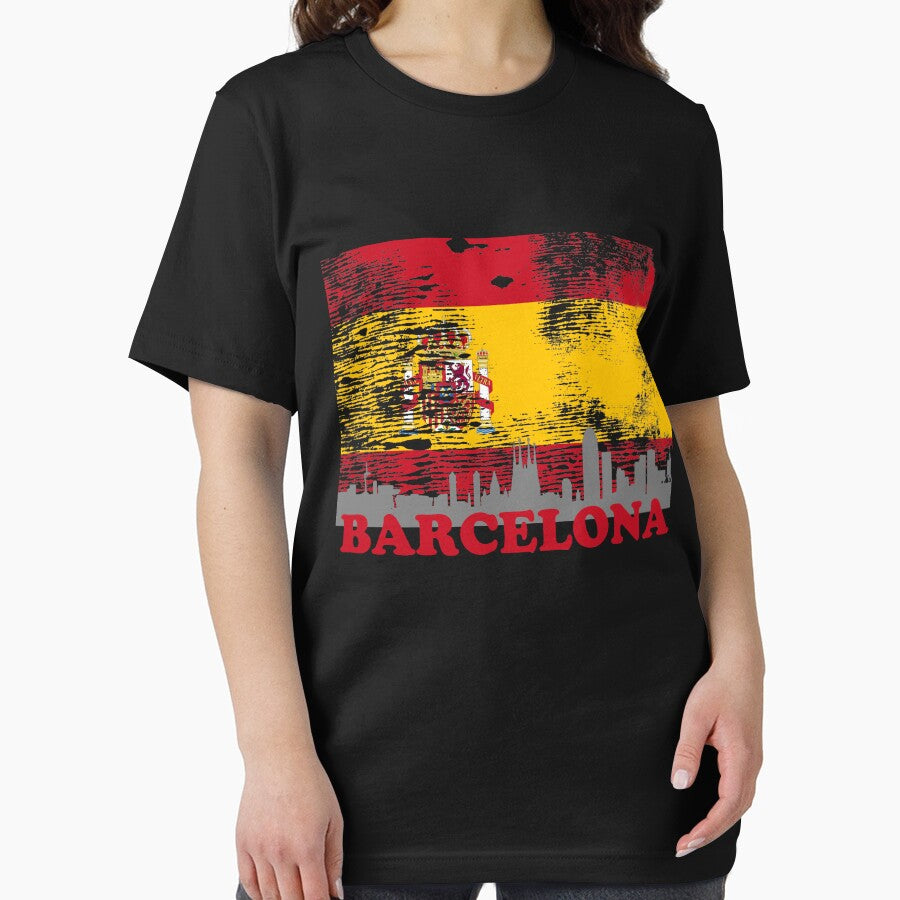 Barcelona Skyline Silhouette City Spain Distressed Flag by LarkDesigns