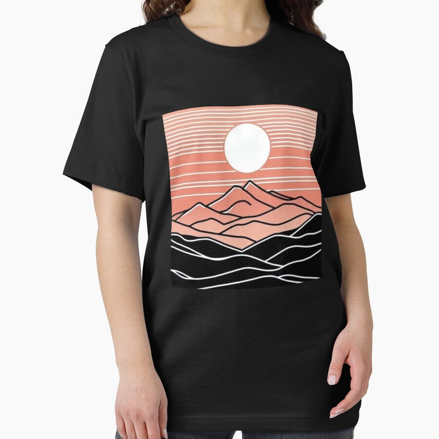 "Minimalist Mountain Sunset Line Art T-Shirt" by ayushsri