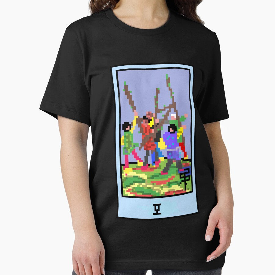 Wait, is this pixel art tarot? Black - Minor Arcana 'Five of Wands' (Design for T-shirt, stickers and other accessories) by Pixel Waite