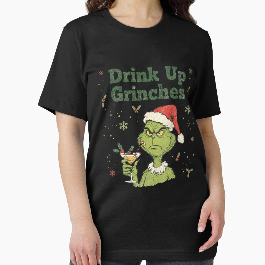 Drink Up Grinches Funny Christmas T-Shirt | Holiday Party Apparel by GeniePixel