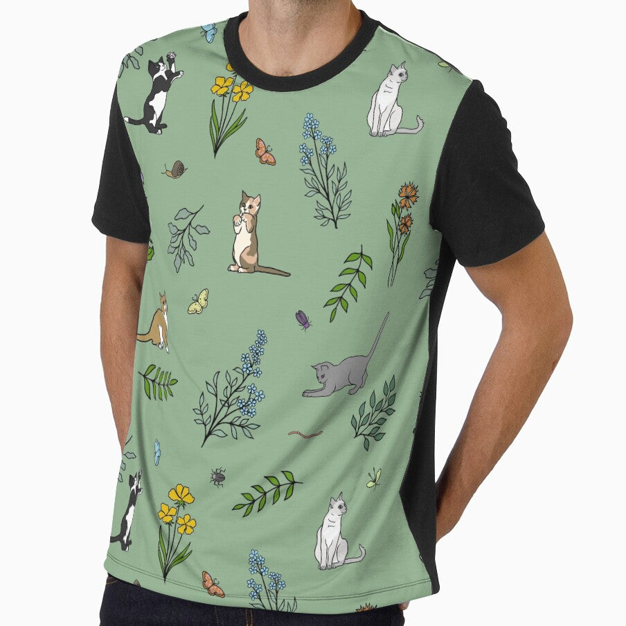 Flower Garden Kittens in Dark Green by JaRuDiCat