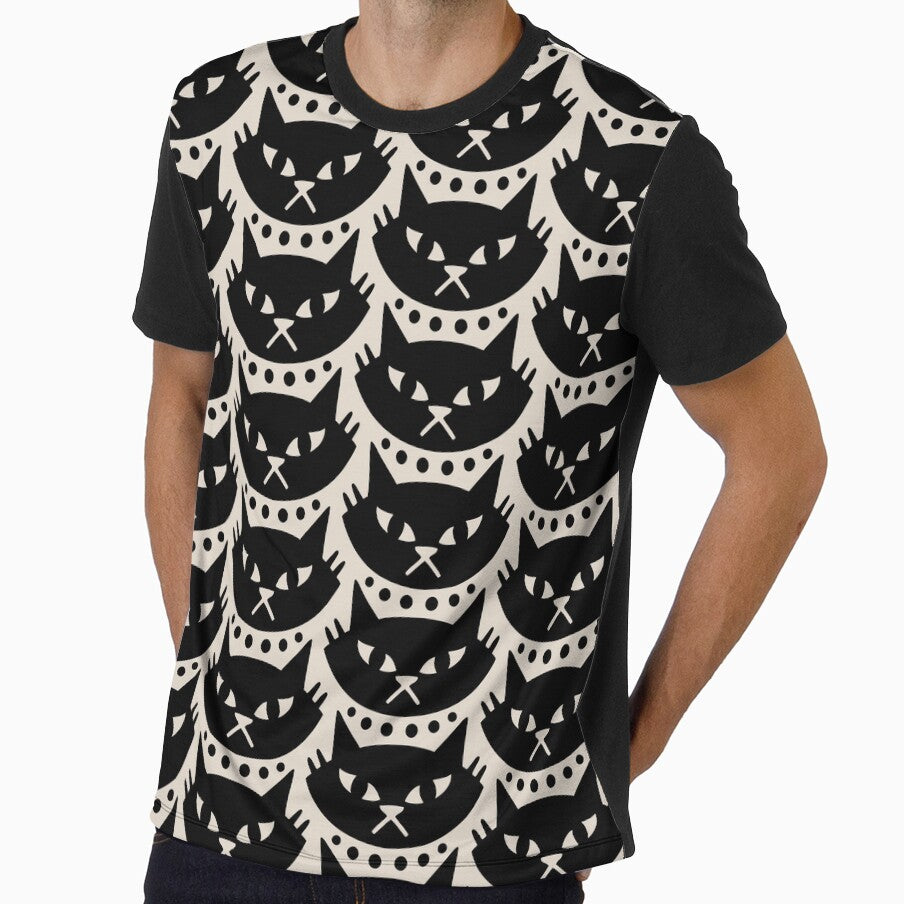 Cat Pattern 522 Black and Linen White by tonymagnerart