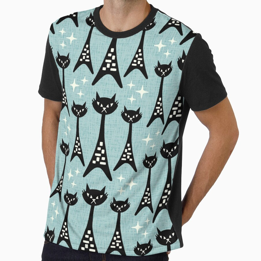 Fun Mid Century Modern Cat Pattern 359 Black and Blue by tonymagnerart