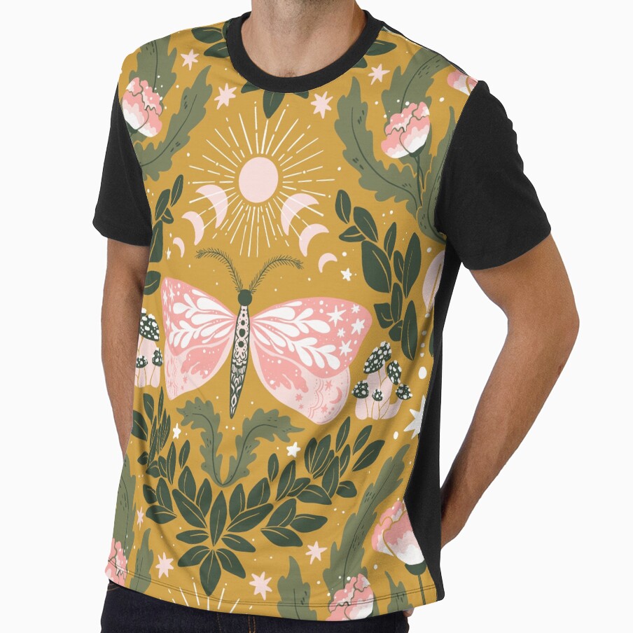 Whimsigoth butterfly florals -  pink, green and ochre pattern by tanyadistudio