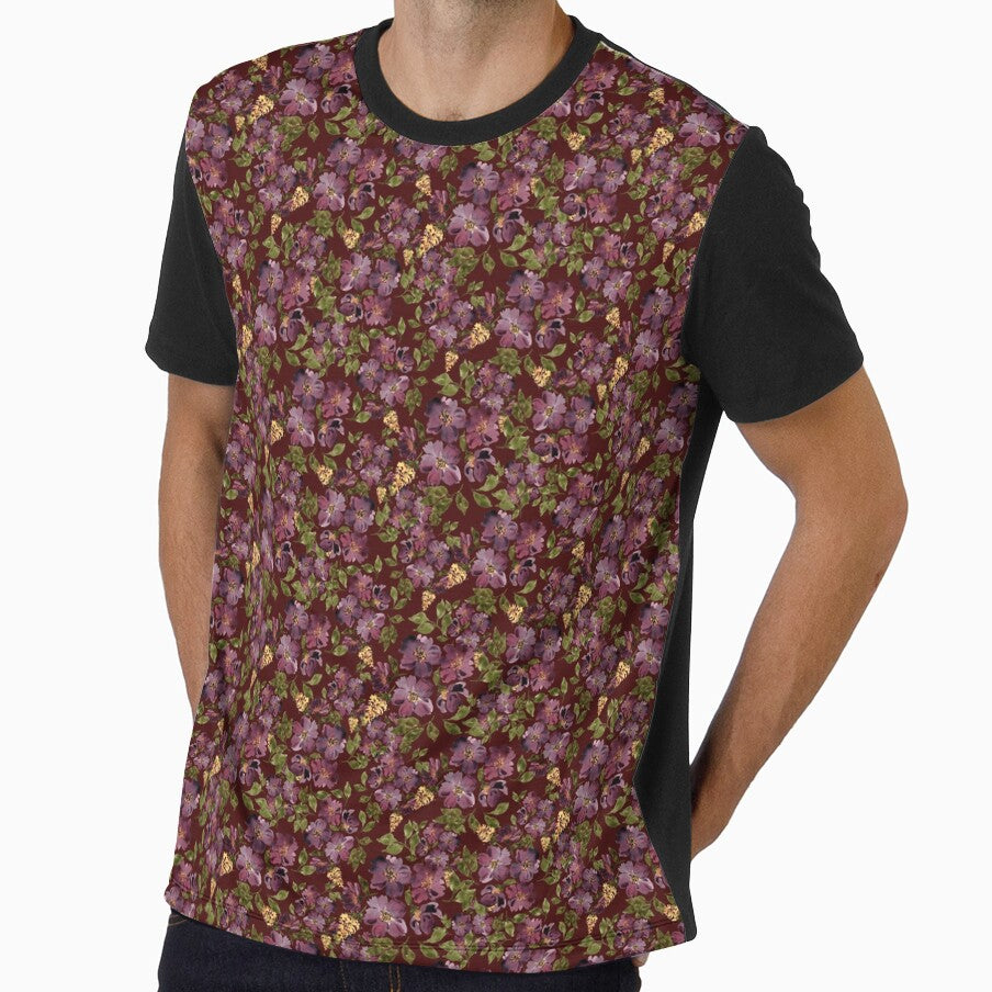 Fall Burgundy Purple and Yellow Tossed Floral Burgundy Red by JasmineGDesigns