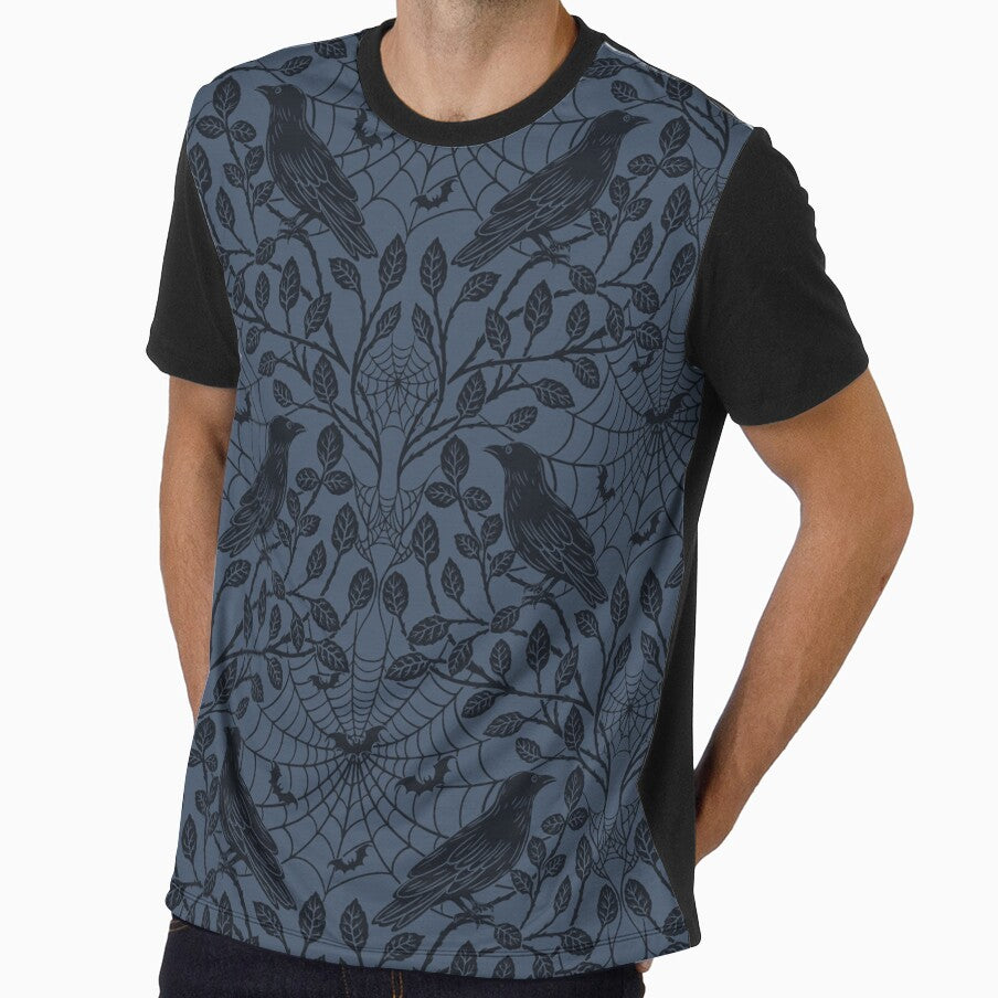 Whimsigoth Crows, Bats & Spider Webs - Blue, Black by EarthFaeryDSGN