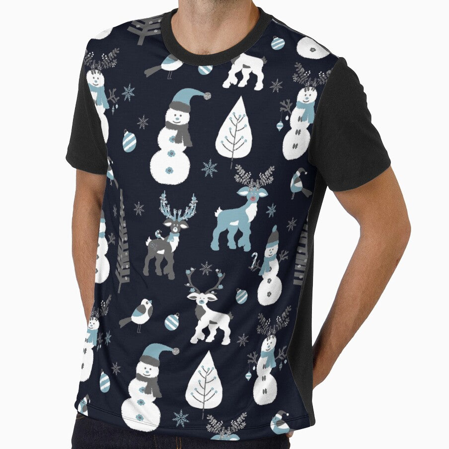 Snowmen, Reindeer and Christmas Trees in Blue, Grey and Silver by madtoyman