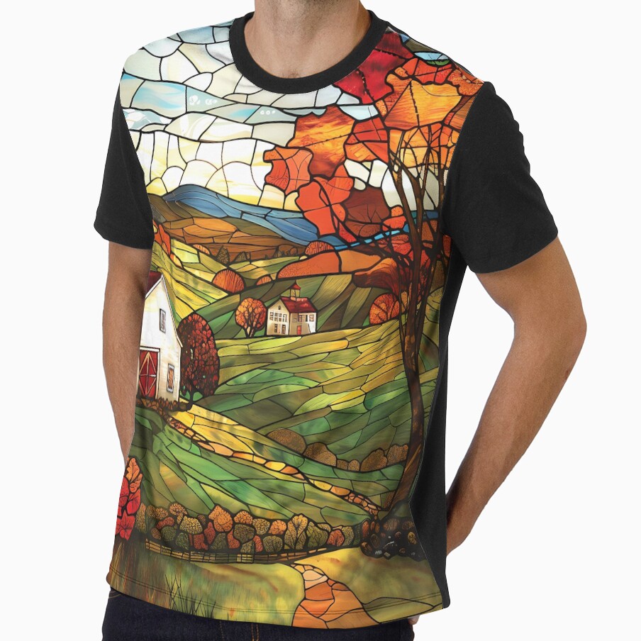 New Hampshire Rustic Farmhouse in Autumn Stained Glass Style by Matt's Artificial Nature