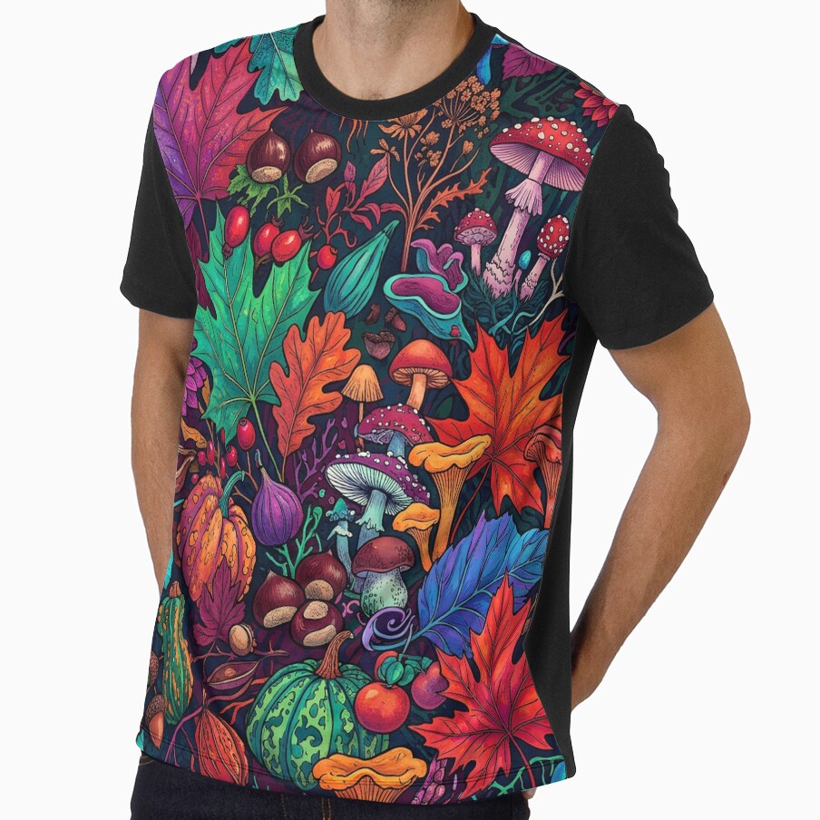 Vibrant Autumn Botanical Mushroom Pattern by Ivy-Triggs
