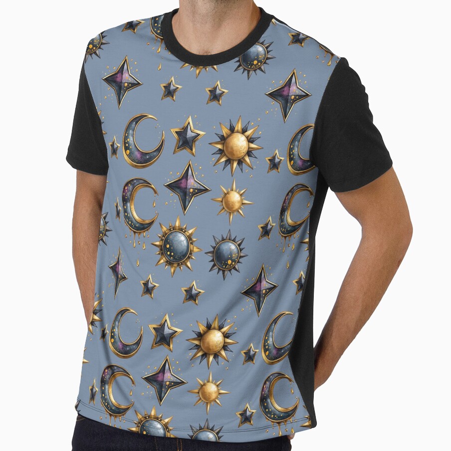 Celestial Sun Moon and Stars Pattern | Mystic Galaxy Watercolor Seamless Cosmic Design by Anastasiia Yurevych