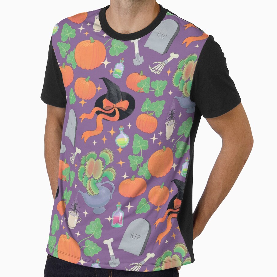 Cottagecore Halloween Pattern with Venus Flytrap by AycaAtalay
