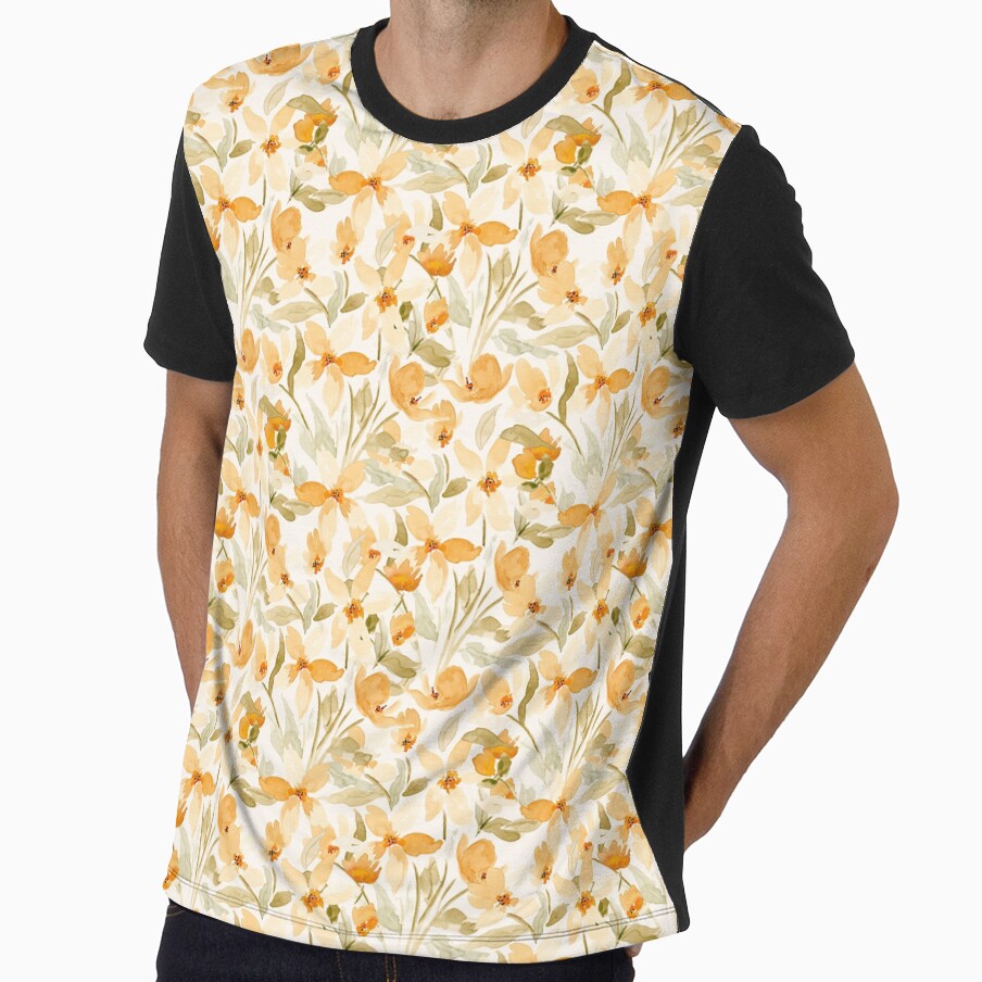 All over watercolor farmhouse florals yellow and orange fall themed by JasmineGDesigns