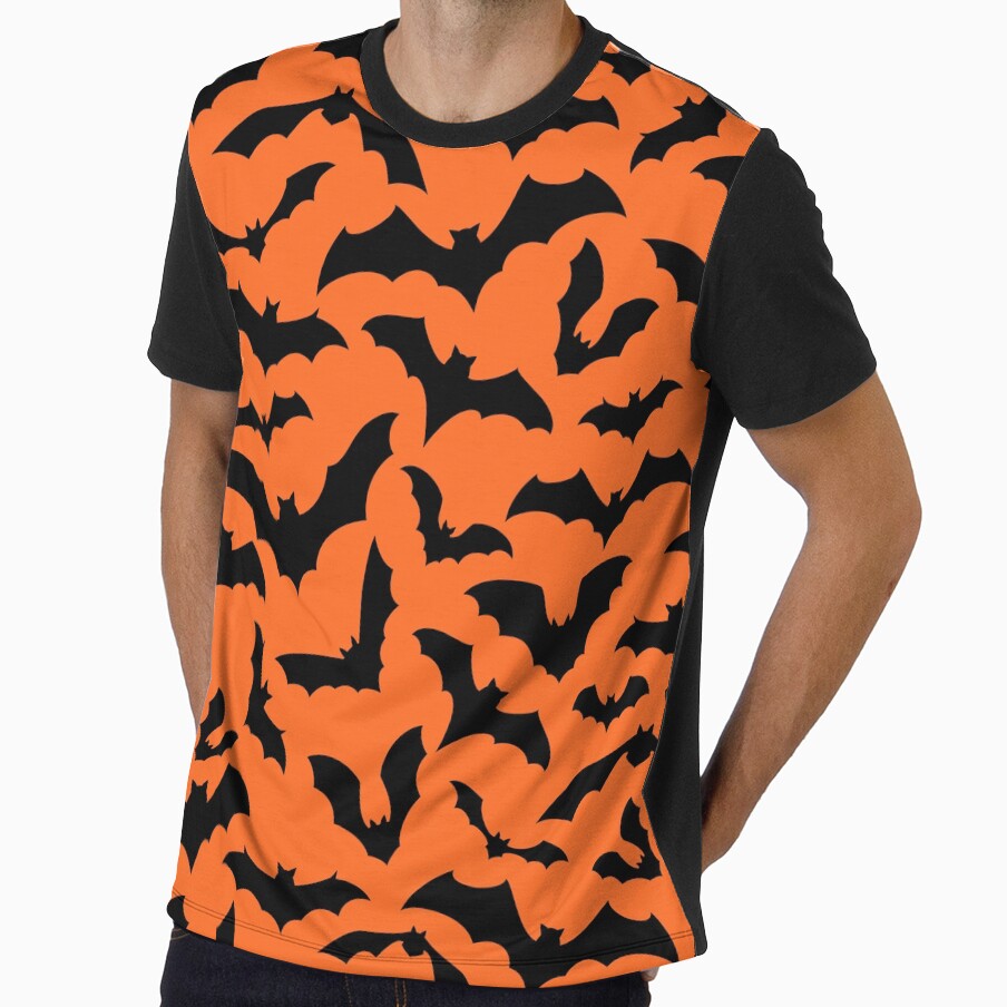 Vampire Flight at Dusk – Bold Spooky Bats Pattern | Orange by Frohyou