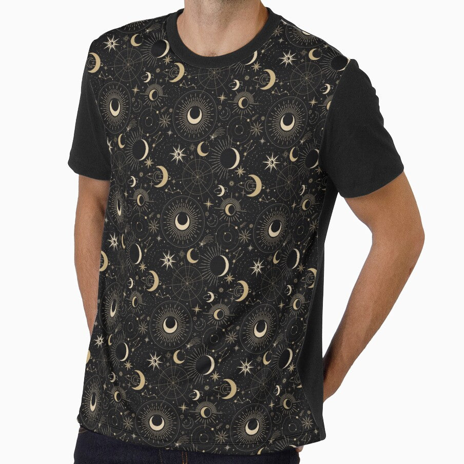 Boho Celestial Sun, Moon, Stars on Black by JuliaPop