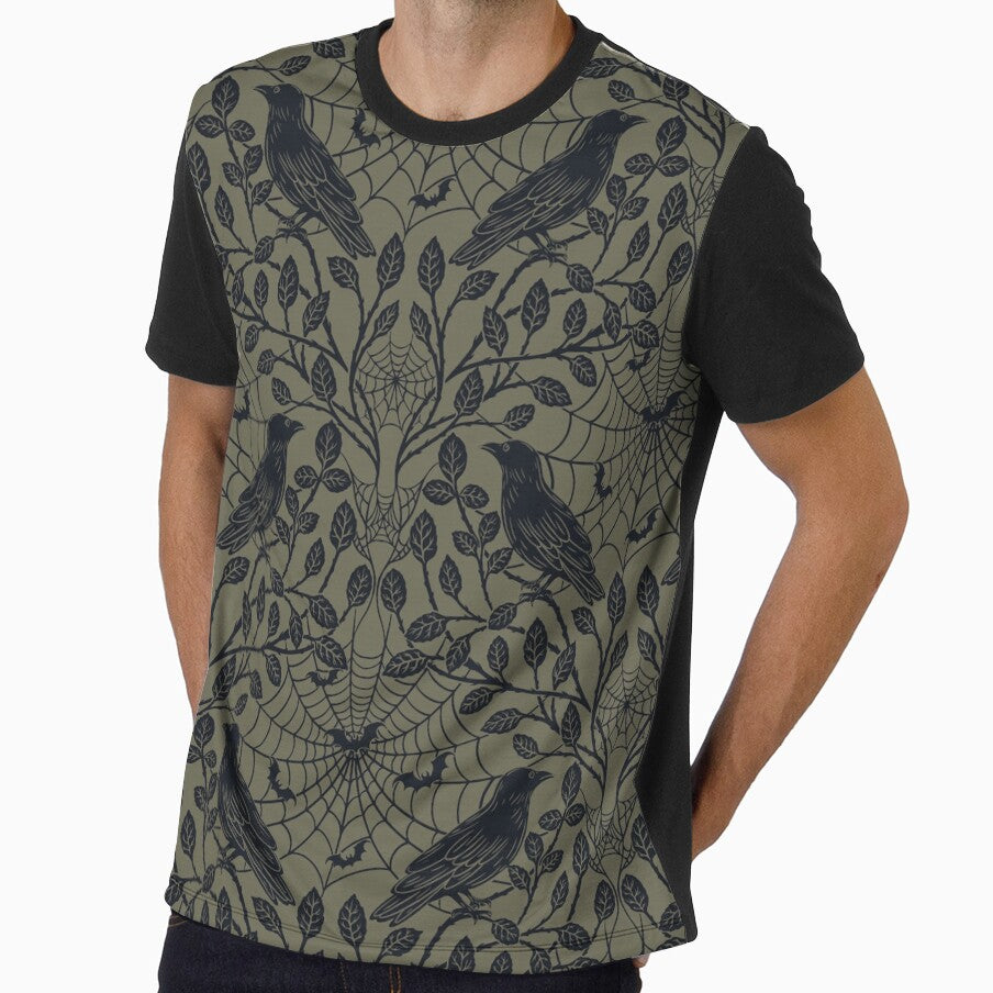 Whimsigoth Crows, Bats & Spider Webs - Green Black by EarthFaeryDSGN