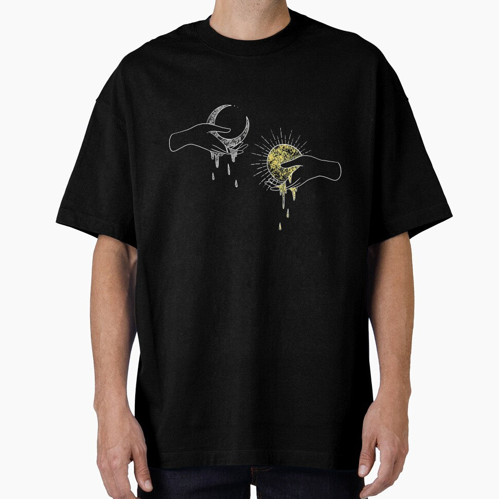 Moon and Sun. Celestial illustration of hands holding a dripping moon and sun by MugDesignStore