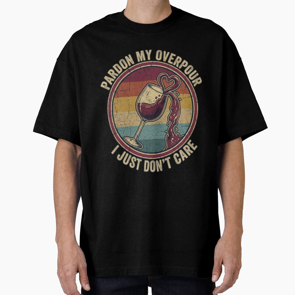 Pardon My Overpour I Just Don't Care Retro 70s Sunset Wine Badge by JaphstarCreatives