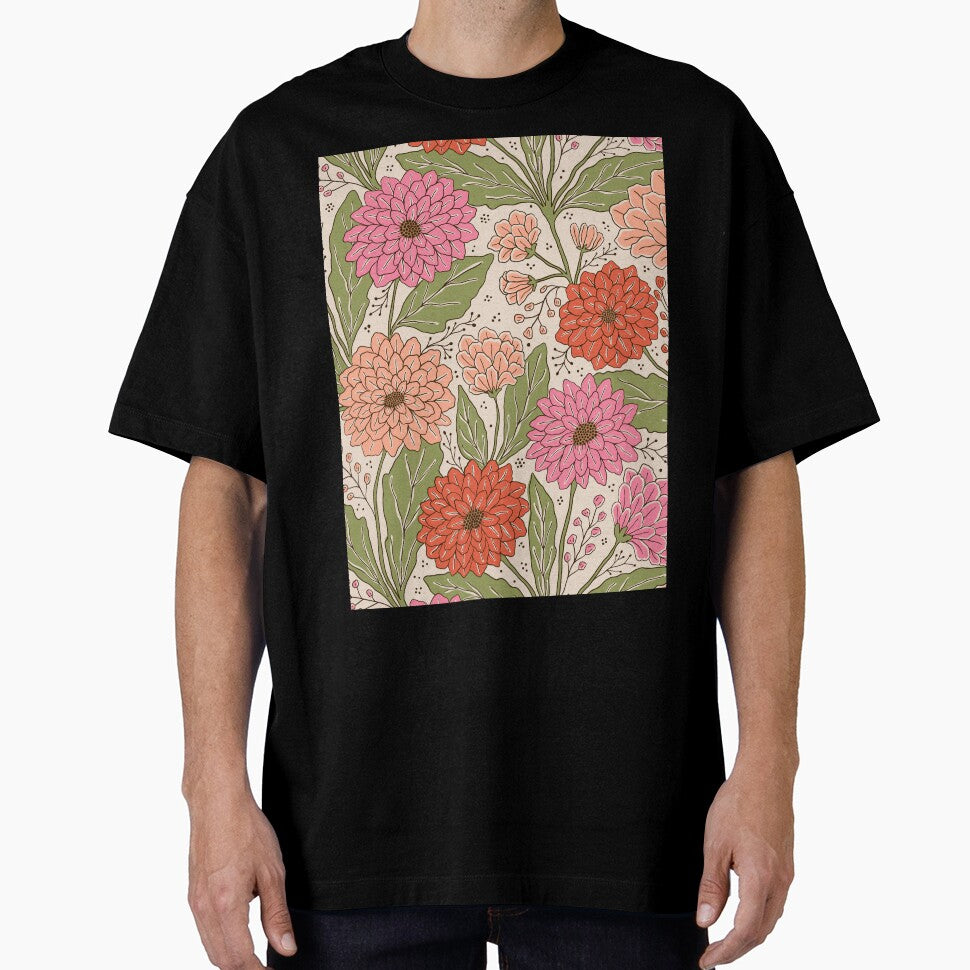 Dahlia garden in cream and pink by Illustrated by Nat