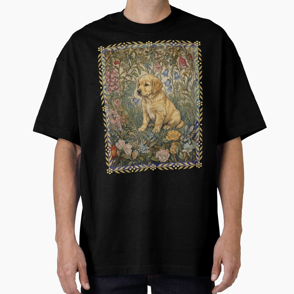 Sweet Golden Retriever Puppy Vintage Floral by AntiqueImages