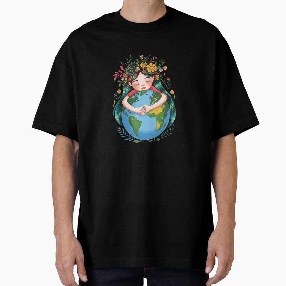 Girl Hugging Earth Nature Love Planet Care Design by zamiokaline