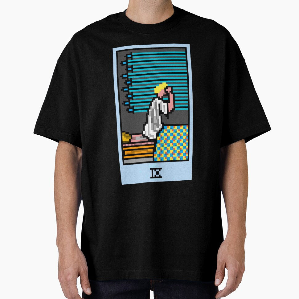 Wait, is this pixel art tarot? Yellow - Minor Arcana 'Nine of Swords' (Design for T-shirt, stickers and other accessories) by Pixel Waite