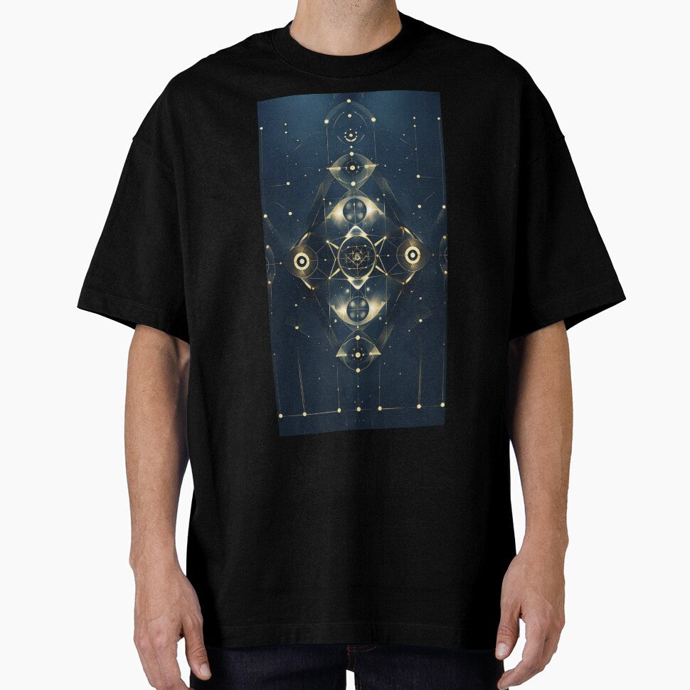 Universal Balance Sacred Geometry Symmetry Design – 6th Design of Sacred Series in Gold on Navy by ArtivaNest