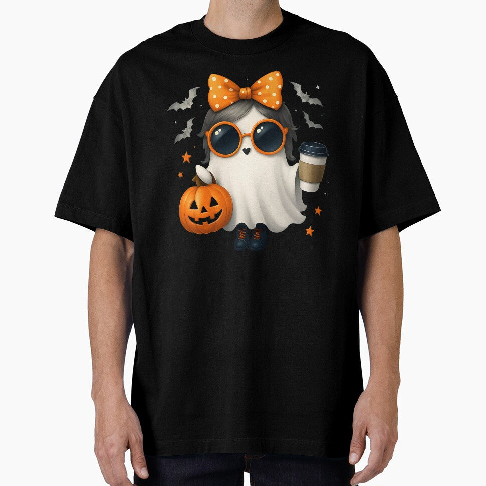 Spooky Cute Girly Ghost Halloween With Coffee and Pumpkin by KamalaDesign