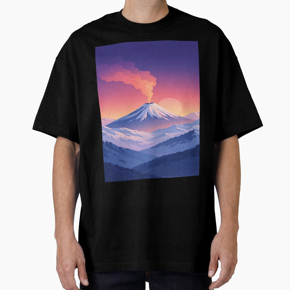 Alpine Volcano Snowy Mountain Landscape – Minimalist Surreal Travel Art by Globalcitytees