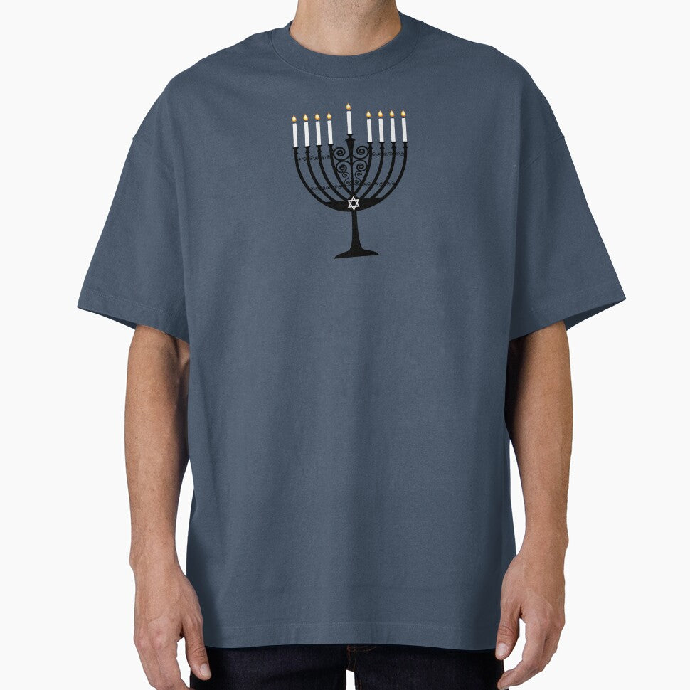 Black and White Lit Menorah with Star of David by Elsy's Art