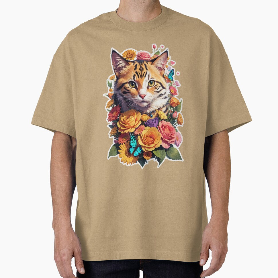 Cute Cat With Flowers and Butterflies by SeGoArtDesign