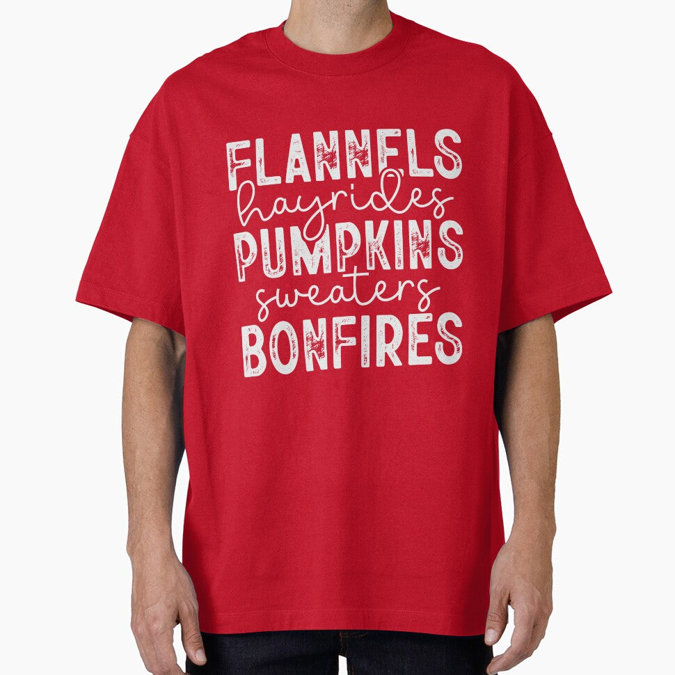 Flannels Hayrides Pumpkins Sweaters Bonfires, white by Geek'eh Goods