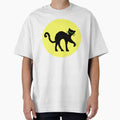 Black Cat on Fence Yellow Moon Orange by DeerSpirit